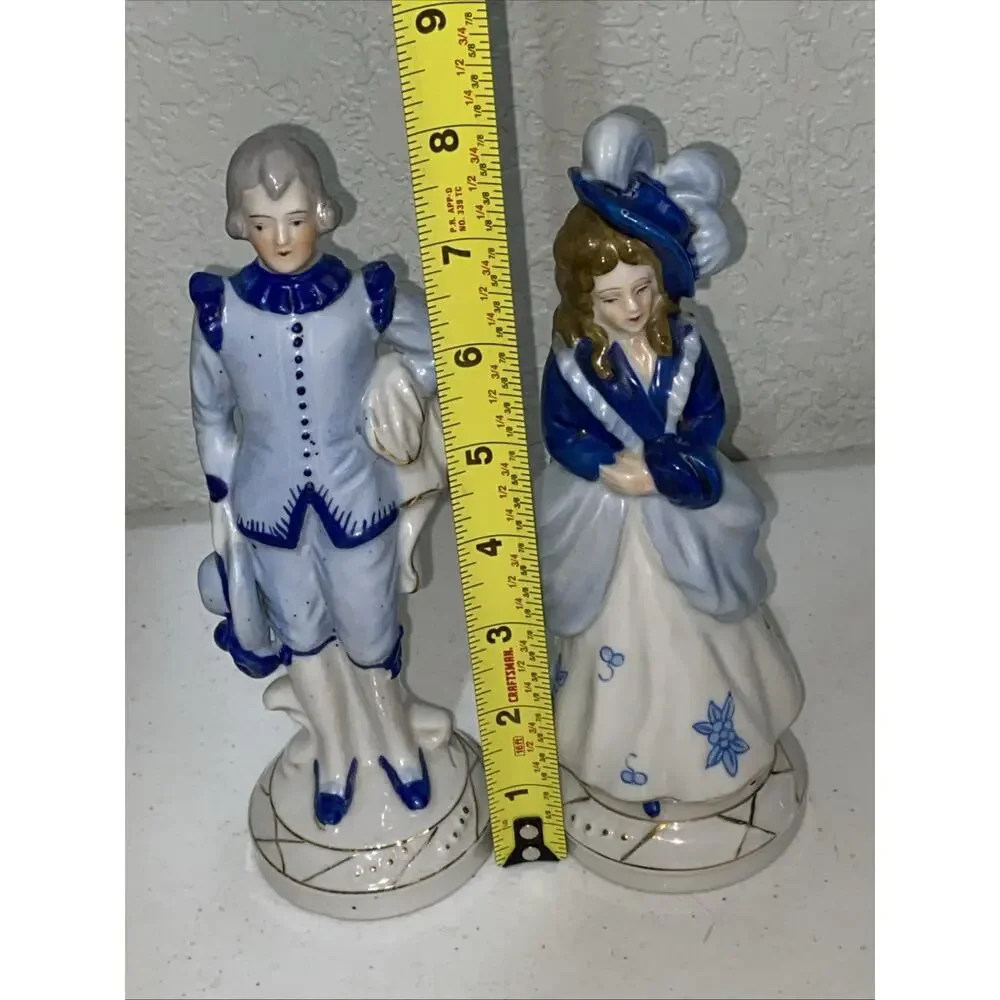 VTG Occupied Japan Blue Delft Victorian Colonial Courting Couple Man‎ Woman 8”